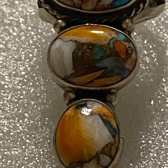 Dramatic 5 Stone Sterling Ring - Orange Spiny - Kingman - Size 9 - Picture 13 of 15